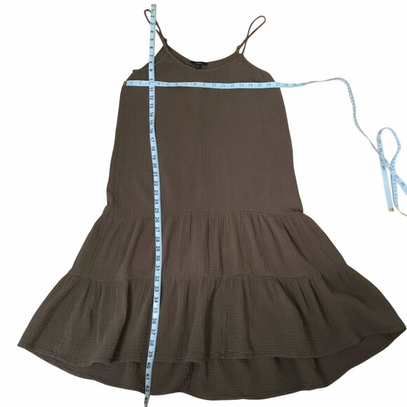 DREW Brown Tiered Gauze Dress XS Adjustable Straps Lagenlook Boho Cotton Maxi OS - Picture 6 of 8